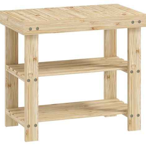 GagaBanc a chaussures en bambou avec 2 etageres et assise 50x28x45 cm naturel (1/5)
