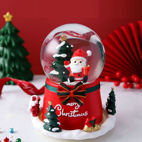 Boule de cristal de Noël, boîte à musique créative, décoration pour étudiants et enfants, en résine, motif Père Noël, grande taille, neige, lumière et musique. (1/5)