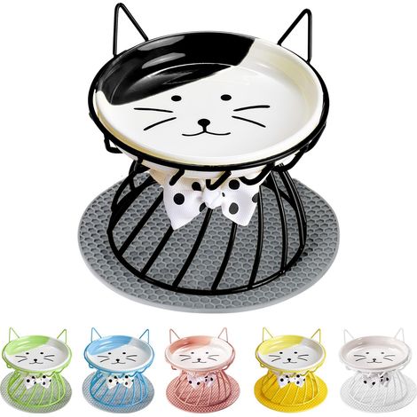 Gamelle surélevée pour chat, support antidérapant en céramique, plateforme d'alimentation surélevée, 12,7 cm, eau peu profonde. (1/5)