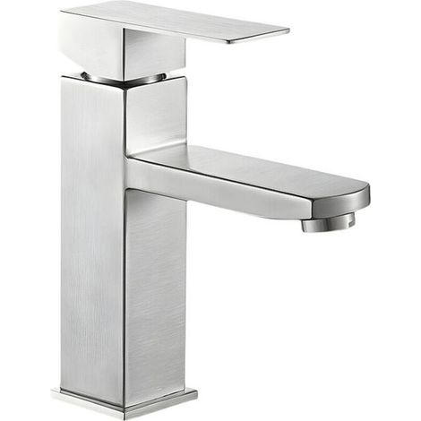 CYRILL –Robinet d'évier de salle de bain, Mitigeur Lavabo Carré Robinet eau chaude et froide Mitigeur salle de Bain Acier inoxydable（Avec tuyau d'entrée de 80 cm） (1/5)