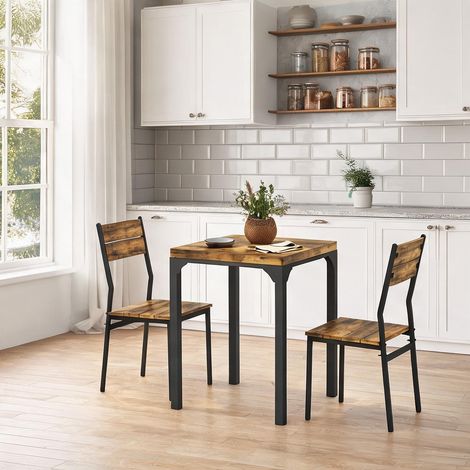 Ensemble table et 2 chaises 60 x 60 cm bois massif et métal (1/5)