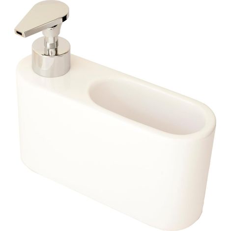 1 - Distributeur Savon Liquide - Porte Éponge Cuisine - Réservoir Céramique Blanc - Pour Évier Salle De Bain Buanderie - 18x6x15,8cm (1/5)