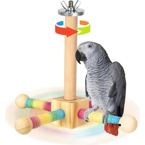 Interaktiver, drehbarer 360°-Sitzplatz für Papageien, Käfigzubehör für kleine und mittelgroße Papageien zum Austoben, Holzständer für Wellensittiche, Nymphensittiche, Unzertrennliche, Sittiche, Finken