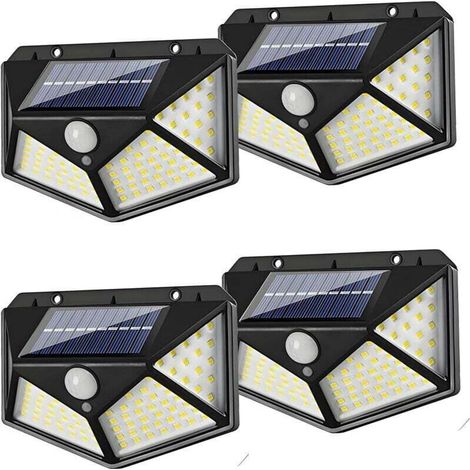 Lot de 4 lampes solaires de sécurité d'extérieur avec détecteur de mouvement, 114 LED, 700 lm, grand angle de 270°, batterie 1200 mAh, détection de 5 m, étanchéité IP65, 3 modes, applique (1/4)