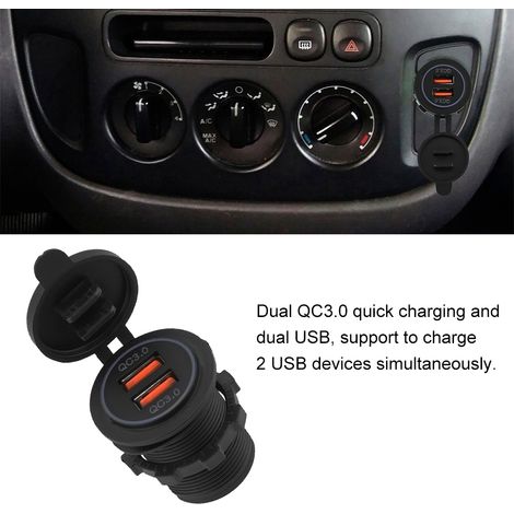 Chargeur rapide double QC3.0 avec double prise USB pour voiture, moto ou bateau 12/24 V (1/5)