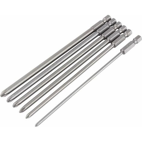 Jeu de 6 embouts de tournevis longs de 150 mm en acier S2, PH1/PH2, tige hexagonale 1/4", embouts magnétiques, rallonge de tournevis (1/5)