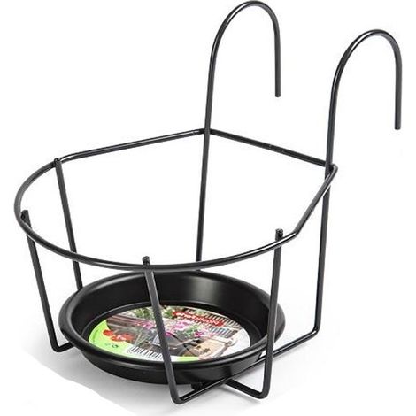 Support pour pot de fleurs de balcon - jardinière suspendue - noire - ronde - jardinière de balcon (1/3)