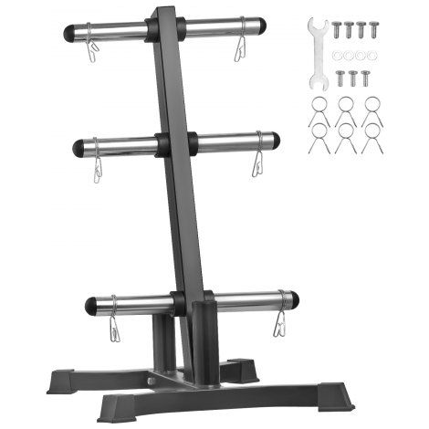 Soporte para Discos de Pesas, Estructura en Forma de L, Carga de 454 kg, Soporte para Almacenar Discos de Pesas Estándar, Soporte para Barras de Gimnasio en Casa, Negro, 770 x 670 x 1025 mm (1/5)