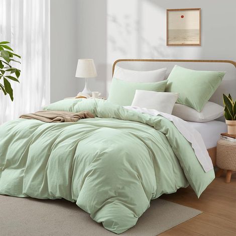 Bettwäsche-Set 155x220 cm Baumwolle Hellgrün ÖKO-TEX 3-teilig für 4 Jahreszeiten