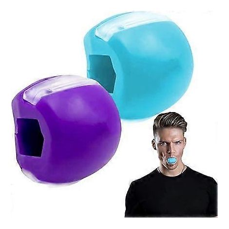 Ballon d'exercice mandibulaire, appareil de musculation mandibulaire, appareil de fitness pour double menton, outils pour le cou et le visage (bleu et violet) (1/5)