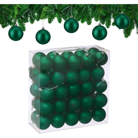 Relaxdays Christmas Baubles, Set of 50, Tree Ornaments, Holiday Decorations, Plastic, Shatterproof, 6 cm, Matte, Green (1/5)