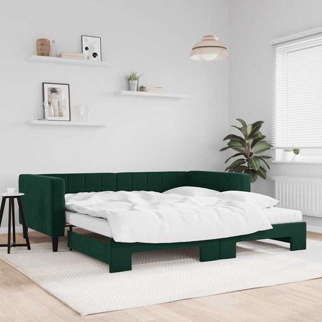 Tagesbett Ausziehbar mit Matratzen Dunkelgrün 100x200 cm Samt