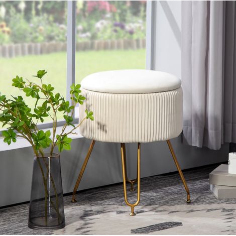 MEUBLIV Aufbewahrungshocker Ø40 x 48 cm Weiß – 2-in-1 Sitz mit Deckel, ohne Kissen (1/5)