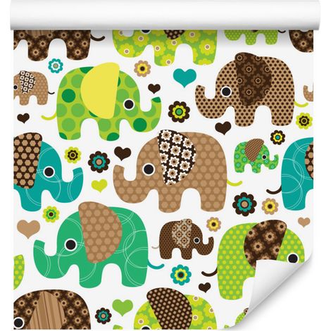 Carta da parati con elefanti, animali, fiori e cuori per soggiorno e camera da letto, 50x1000 cm (1/5)