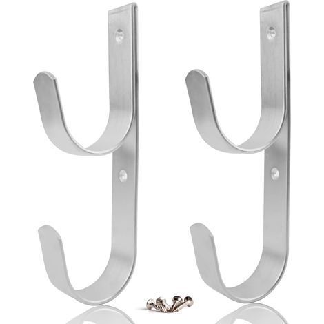 Lot de 2 Crochets Aluminium Argenté Robuste avec Vis pour Poteau Télescopique Écumoire Jardin Piscine (1/5)