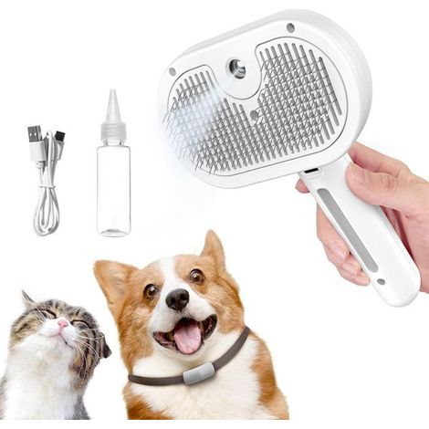 Filiyano-Brosse vapeur pour chiens et chats, peigne de massage 3 en 1 avec jet d'eau pour chats, brosse rechargeable pour chats avec réservoir d'eau (1/4)
