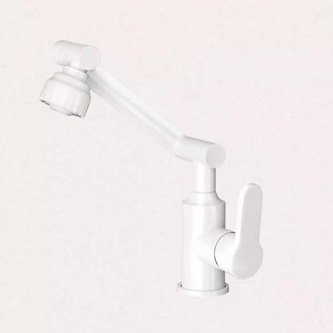 Mitigeur de lavabo pivotant, monocommande, sortie d'eau à 2 positions avec flexible G1/2, robinet de salle de bain, mitigeur de lavabo pivotant à 360 degrés, chromé (blanc) (1/5)