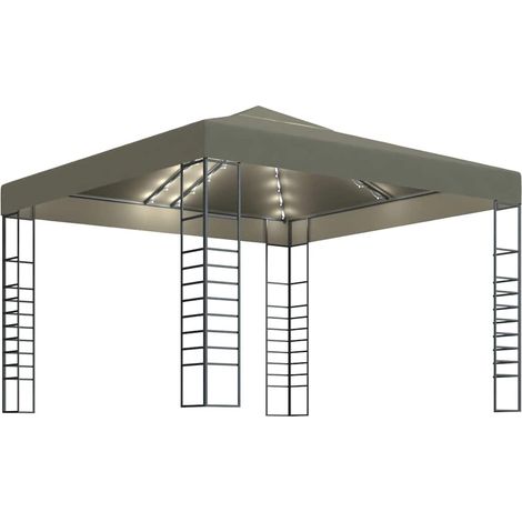 Gazebo  Chiosco con Luci LED a Stringa 3x3 m Grigio Talpa (1/4)