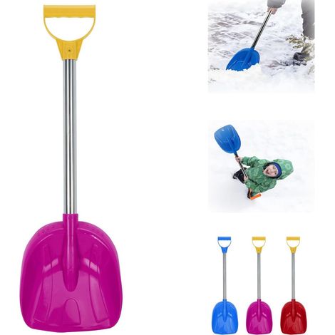 Children's snow shovel with stainless steel handle, 59 cm, sturdy, for sand and snow, made of durable plastic, for the beach, garden and winter, outdoor toy, pink