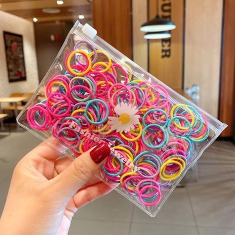 Nœuds pour cheveux colorés - 2 mm d'épaisseur - Élastiques - 100 pièces - Couleur pastel - Accessoires cheveux (1/4)