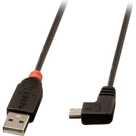 Lindy 31970 - Câble coudé USB 2.0, connecteur type A mâle vers mini type B, angle droit 90° - 0.5m, noir (1/4)