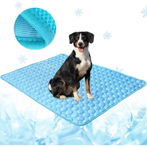 Tappetino rinfrescante per cani e gatti, 150 x 100 cm, senza gel, realizzato in seta di ghiaccio traspirante, tappetino rinfrescante auto-raffreddante per animali domestici. (1/5)
