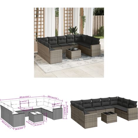 10-tlg. Garten-Sofagarnitur mit Kissen Grau Poly Rattan - Gartenmöbel Set - PE-Rattan Möbel - Outdoor Sofa - Lounge Set - Esstisch - Home & Living (1/3)