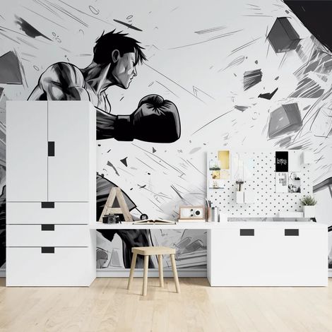 Papier peint noir et blanc combat dynamique 1 - 150 x 250 cm (1/2)