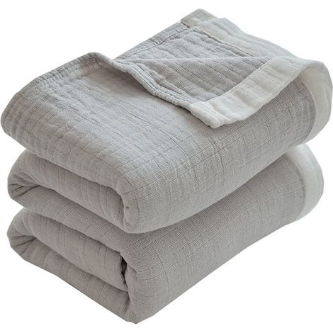 Couvertures - Couverture douillette - Couverture éponge 100 % coton - Couverture matelassée - Couverture rafraîchissante - Couverture pour canapé - Gris - 150 × 200 cm - Coton Gris (1/5)