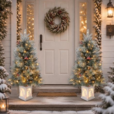 Lot de 2 Sapins de Noël Artificiels 90 cm, 78 LED, 8 Modes, Enneigés (1/5)