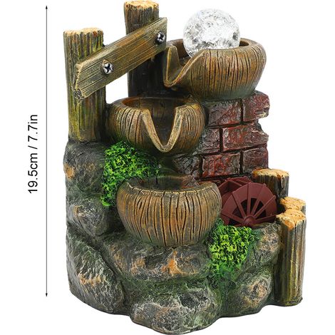 Fuente decorativa de mesa de resina con agua corriente, fuente para el hogar y la oficina con bomba incorporada y cascada artificial, resina (1/5)