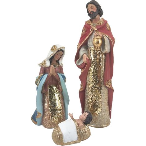 Figuras de belén de resina roja y dorada 41 cm, juego de 3 (1/3)