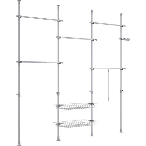 SoBuy KLS04-II-HG Telescopic Appendiabiti da Terra, Robusto Stand Appendiabiti con Aste e Ripiani, Armadio Aperto Regolabile per Camera da Letto, Porta Abiti Grigio