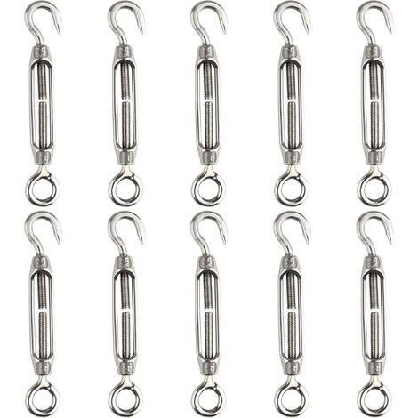 Edelstahl Spannhaken Set M4 - Verstellbare Drahtseil-Spanner mit Öse & Haken (304 Edelstahl, Rostfrei) - Für Zäune, Markisen und Seiltechnik,(10 Stück）