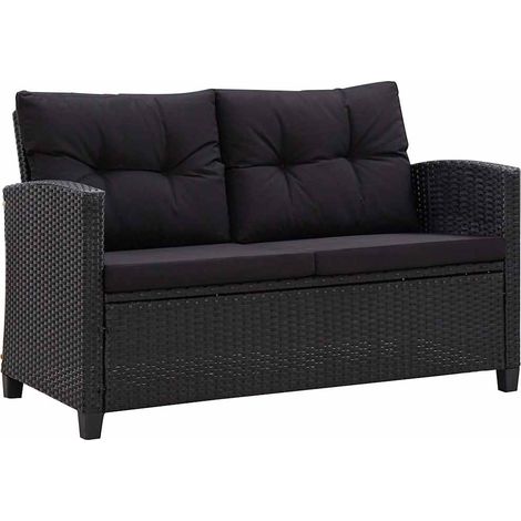 Canapé 2 places de jardin, Canapé d'extérieur, Banc de jardin et coussins Noir 124cm Résine tressée MJU5903 (1/5)