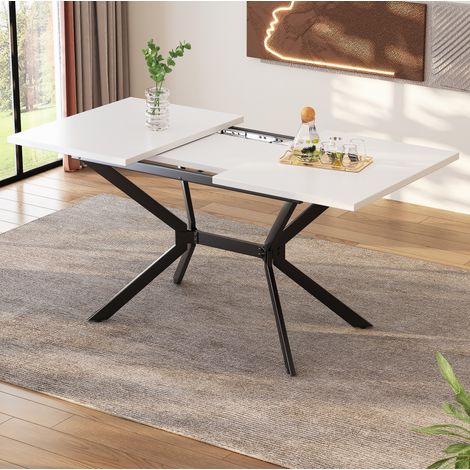 Table extensible 120/160 x 80 cm blanche avec pieds en métal noir HAVRYA (1/5)