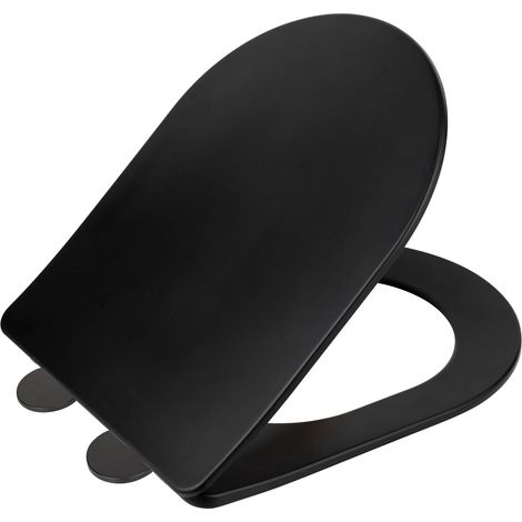 Sedile WC Galati, sedile WC piatto a forma di D con meccanismo di chiusura ammortizzata, in duroplast, fissaggio con Fix-Clip, nero opaco