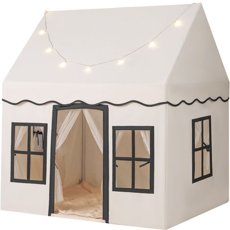 COSTWAY Kids Play Tent Indoor Kids Playhouse with Star Lights-Beige (1/5)