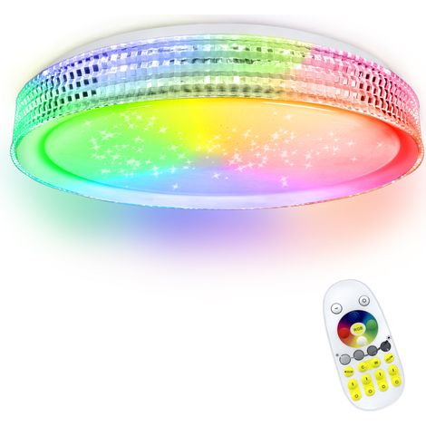 AUFUN Plafonnier LED de 60W avec télécommande, lampe de salon dimmable, ciel étoilé RGB, ajustable pour chambre à coucher, cuisine, chambre d'enfants, salon (Type A). (1/5)
