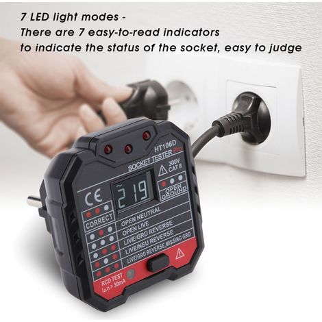 Testeur de prise électrique multifonction HT106D, détecteur de défaut secteur, outil de diagnostic (1/5)