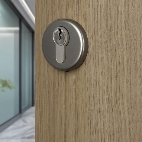 Ouvre&Déco – 2 rosaces de poignée de porte rondes ROSA trou de cylindre, Aluminium aspect inox