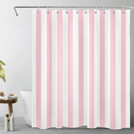 Rayures Roses et Blanches Rideaux de Douche 150x200cm Art géométrique Simple Rideaux de Bain avec Crochets, Minimaliste Extra Longue Imperméable Polyester Anti Moule Salle de Bain Décor (1/5)