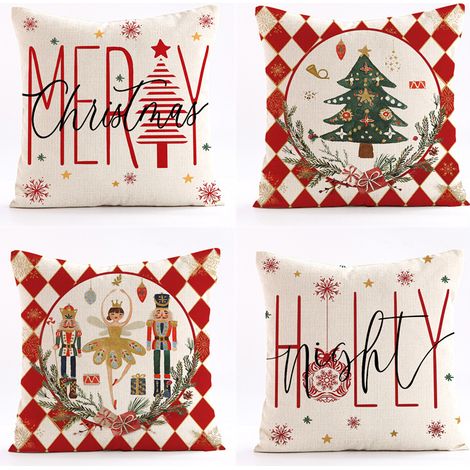 Lot de 4 housses de coussin de noël 45x45cm, série rouge, taies d'oreiller carrées, protections de coussin pour canapé, décoration de la maison (1/5)