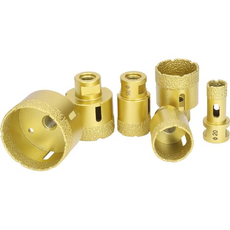Kit de 6 scies cloches diamantées, forets à noyau brasés pour verre, carrelage, marbre et granit (1/5)