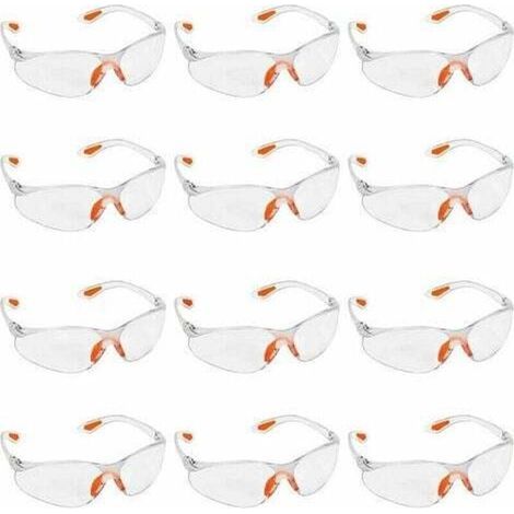 Lot de 12 paires de lunettes de sécurité transparentes - Lunettes de protection avec verres en plastique, plaquettes nasales en caoutchouc et protège-branches pour un confort optimal - Lunettes de pro (1/4)