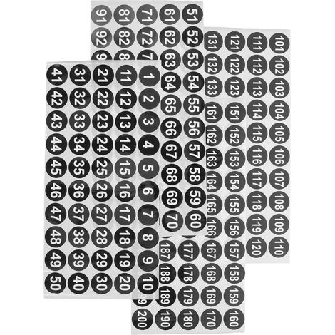 vinyl number stickers 1 to 200 self adhesive round