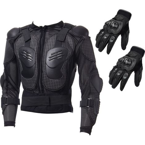 Motorrad-Integraljacke mit Rücken-, Schulter- und Brustprotektoren, 1 Paar Handschuhe, Größe 2XL