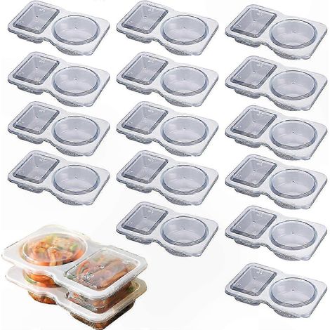 Tragbarer Saucenbecher mit zwei Fächern und Deckeln, doppelwandiger Behälter für Saucen, Gewürze und Snacks, ideal für Reisen und Picknicks (1/5)