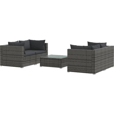 Mobili da giardino mobili da esterno Set di mobili da 5 pezzi con cuscini in resina intrecciata grigia (1/5)