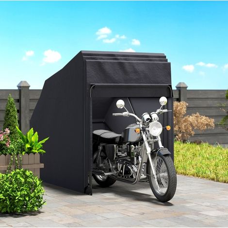 Abri moto pliable extérieur imperméable pour 2 motos, structure métal, toile Oxford 600D, fenêtres d’aération, 345 x 135 x 191 cm, noir - CHICFURN (1/5)